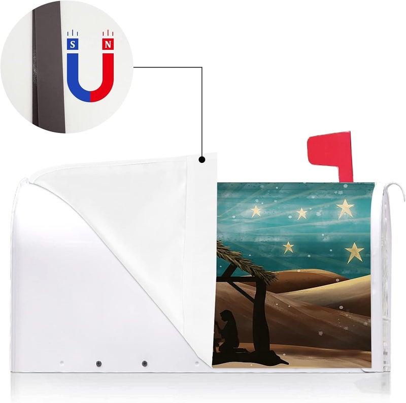 Texupday Winter Christmas Jesus Nativity Scene Decoration Mailbox Cover with Magnetic Strip Mailbox Wraps Post Letter Box Cover Standard Size 21" X 18" for Garden Outdoor Yard Decor - Image 3